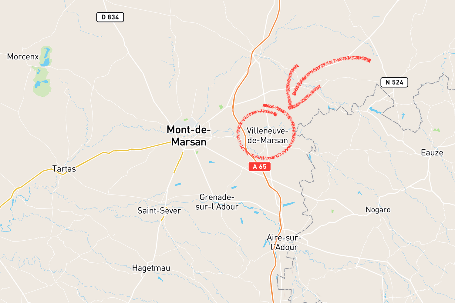 Carte Villeneuve-de-Marsan