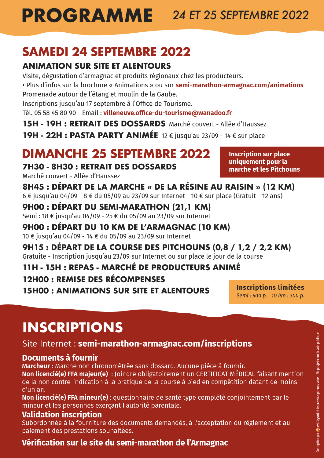 Programme semi-marathon de l'Armagnac 2022