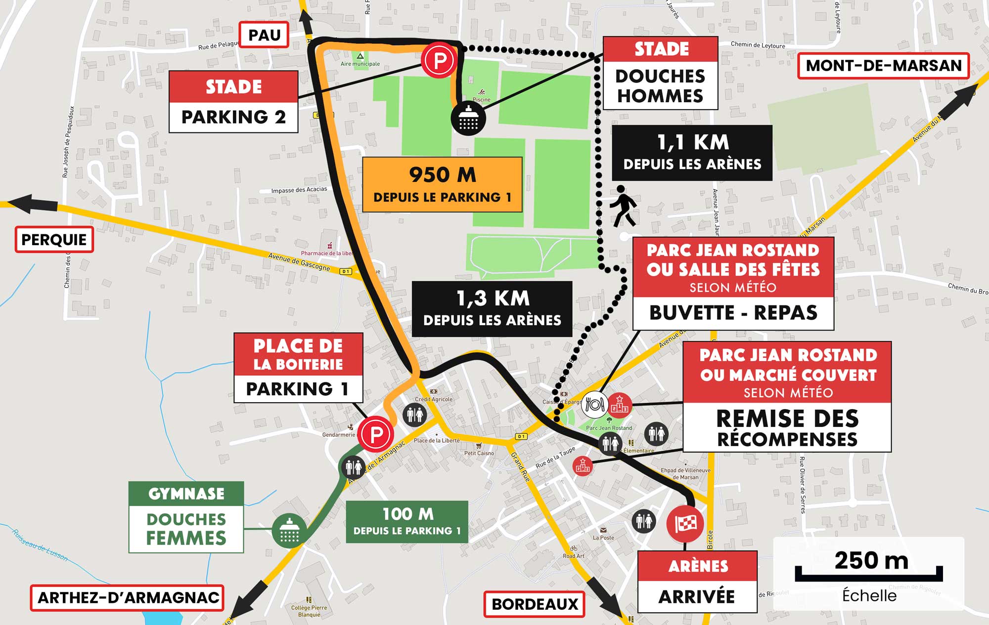 Plan pour rejoindre les douches