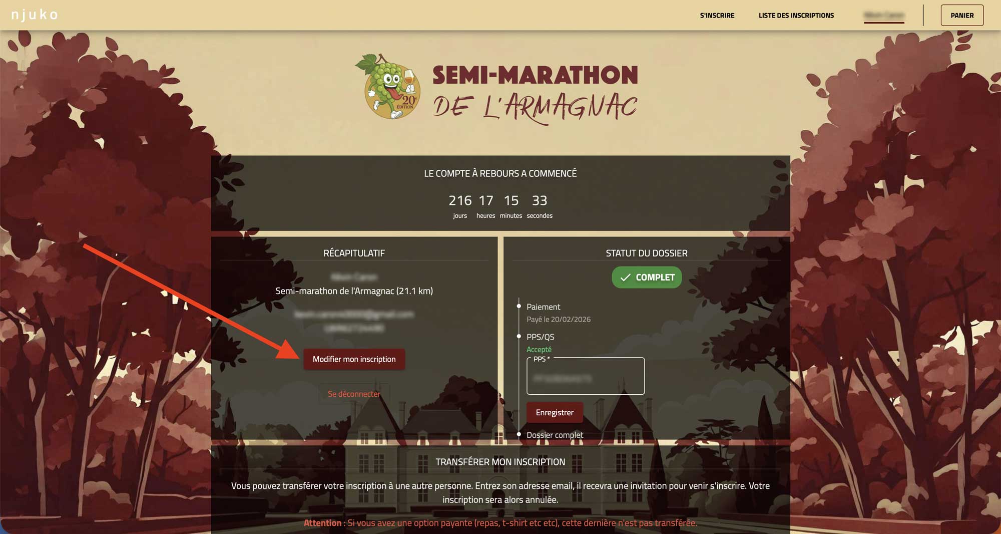 Modifier mon inscription